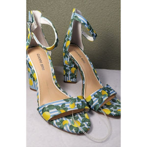 GIANNI BINI Sandal Ankle Strap JOENAH Lemon Stripe White Yellow Green 7M 4" Heel